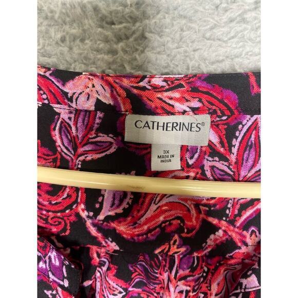 Catherines roll tab sleeve button up pink floral dressy stretch career girly 3X - Picture 3 of 9